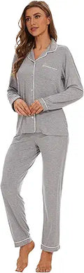 Yoolfine Button up Pajamas for Women Long Sleeve Set - Soft Loungewear