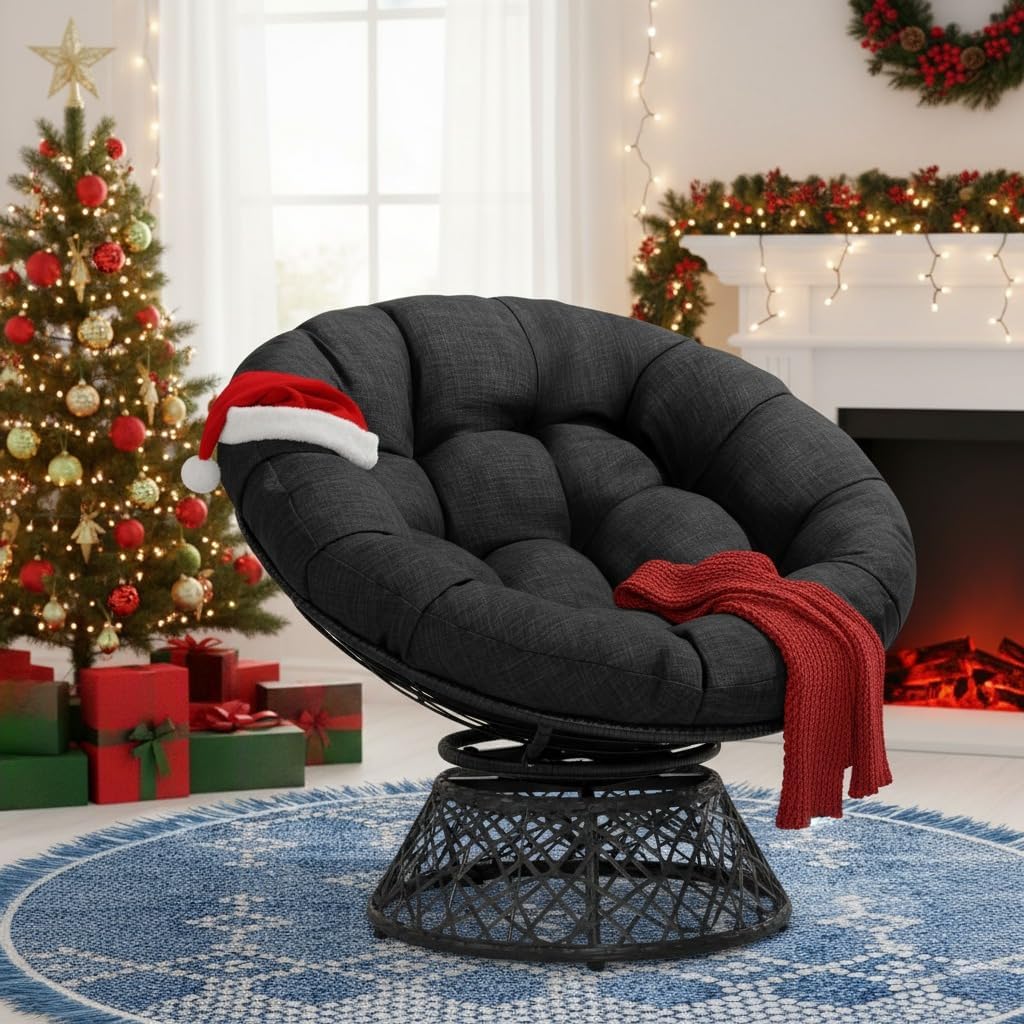 Bme 40in Ergonomic Wicker Papasan Chair with Soft Cushion