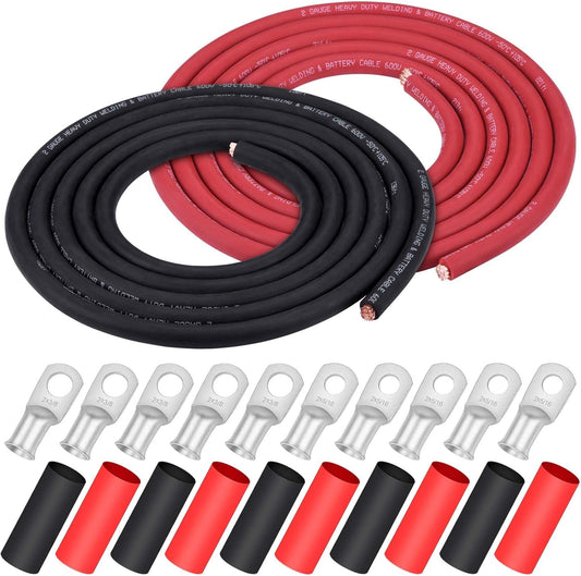 iGreely 2 AWG Gauge Wire 10 Feet Red Black Welding Cable