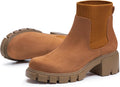 Womens Chelsea Boots with Chunky Mid Heel and Lug Sole - Stylish