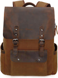 Waxed Canvas Backpack with Leather Flap - Vintage Laptop Rucksack