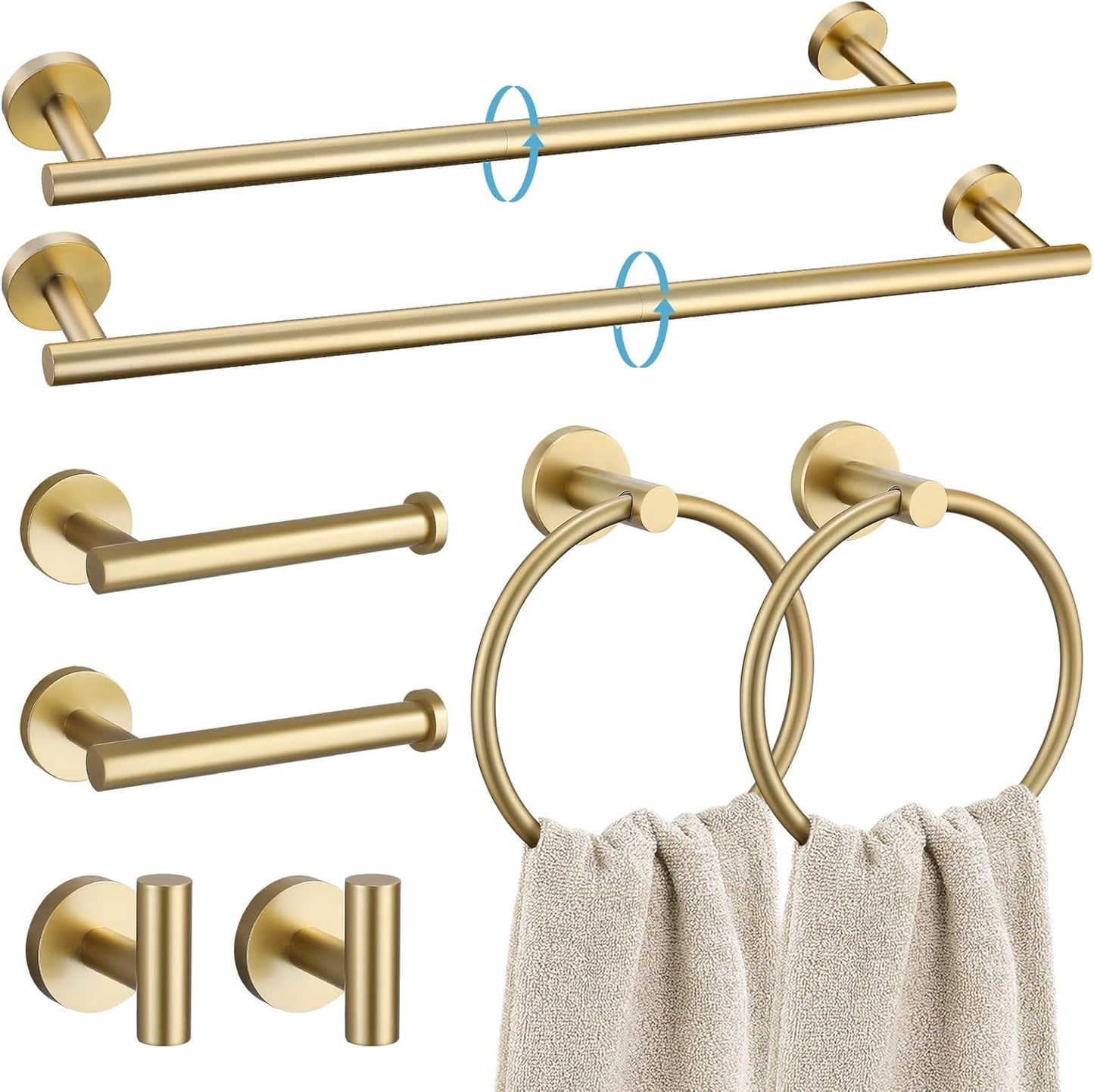 TURS Brushed Gold 8 Piece Bathroom Hardware Set for Modern Homes