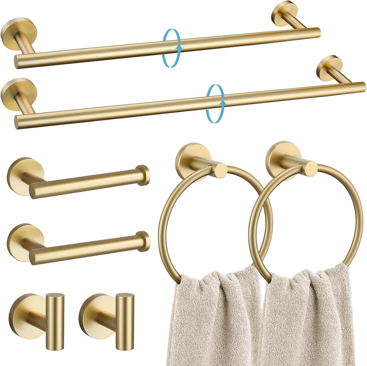 TURS Brushed Gold 8 Piece Bathroom Hardware Set for Modern Homes