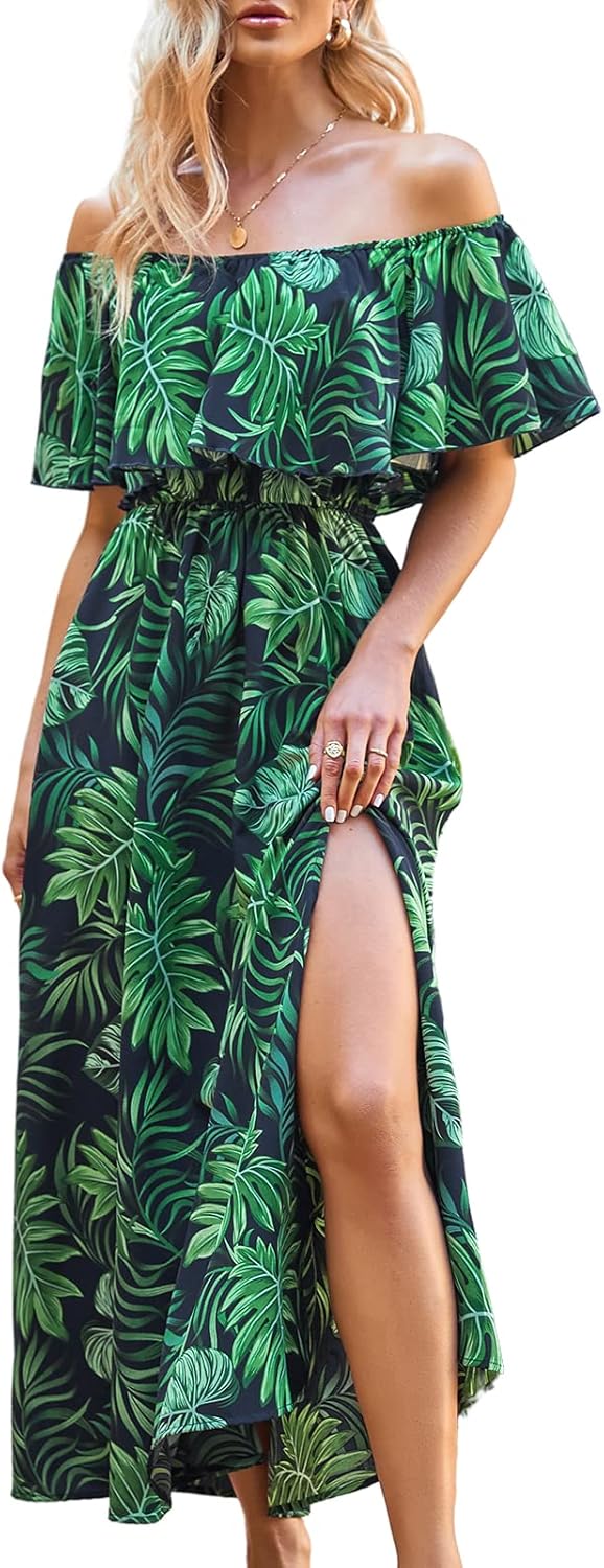 CUPSHE Women Ruffle Floral Maxi Summer Dress for Beach Fun