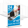 Acrylic Sign Holder 4x6 Inches 24 Pack - Clear Double-Sided Display