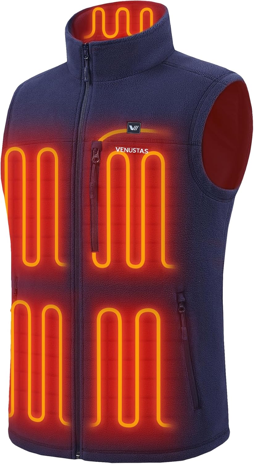 Venustas Men's Heated Fleece Vest with 6 Heating Zones for Comfort