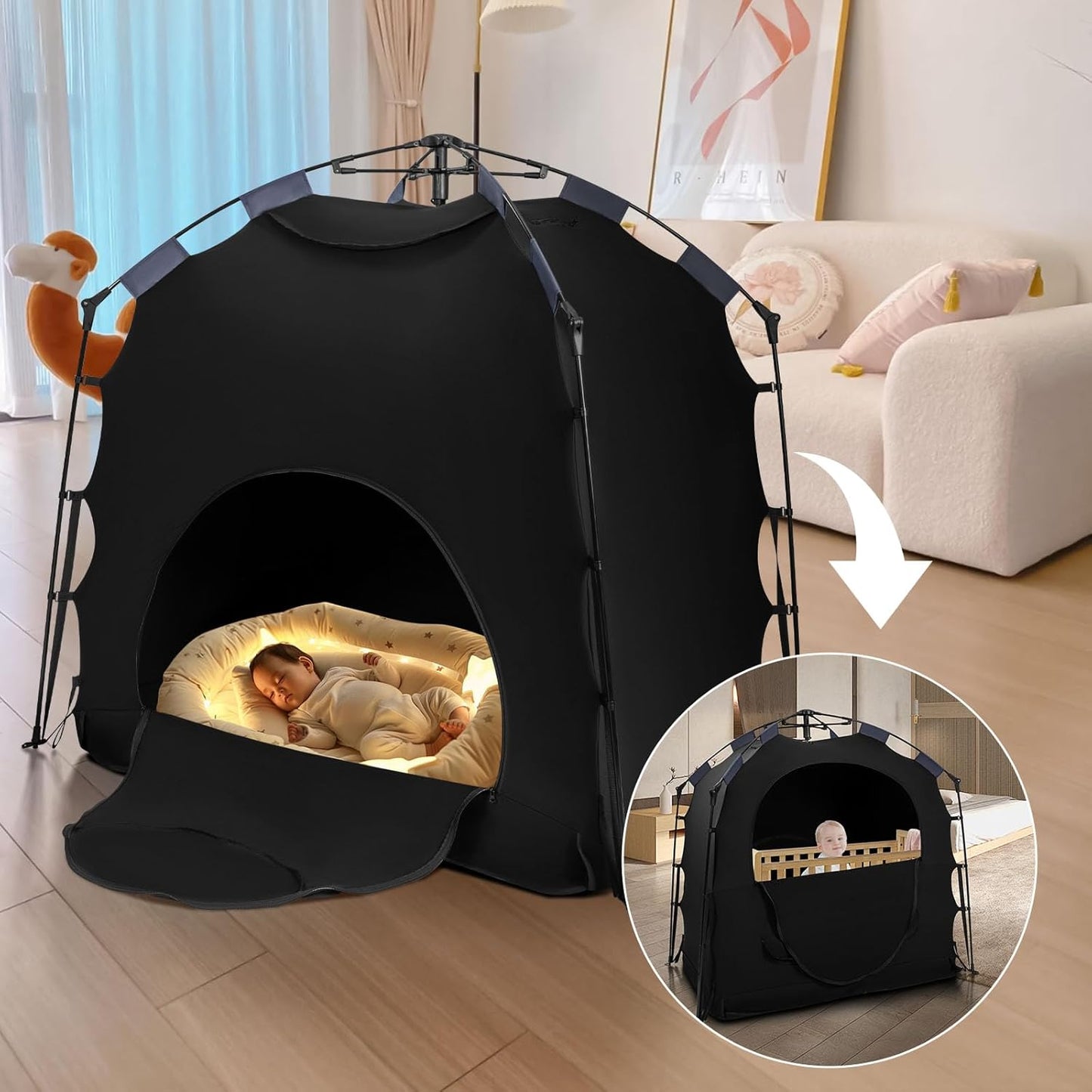 XVISHX Sleep Pod: Easy Setup, 95% Light Block, Travel Crib Canopy