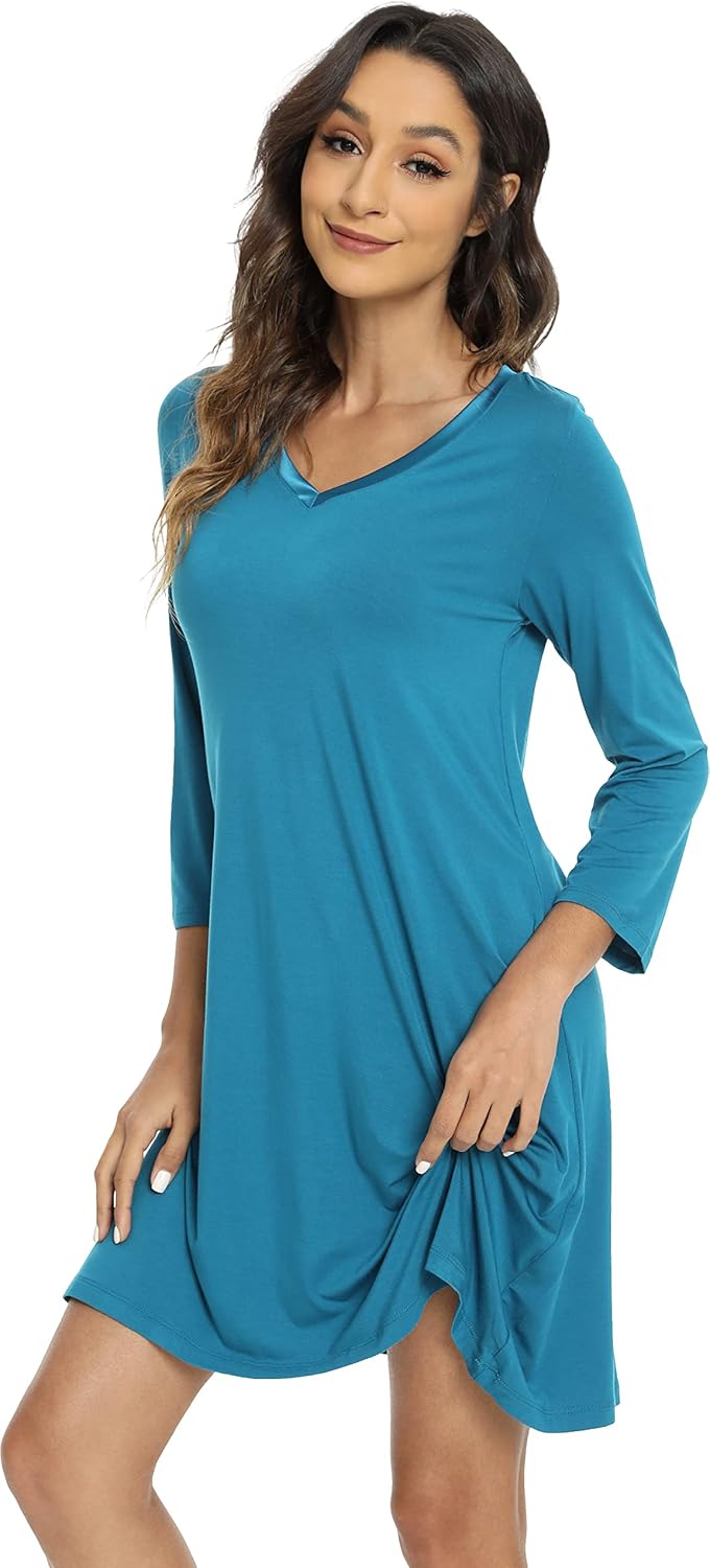GYS Womens Bamboo Viscose Long Sleeve Nightgown for Comfort