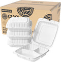 CIAO! 9in x 9in x 3in MFPP White Hinged Container 3-Comp - Sturdy