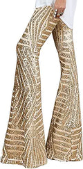 Women High Waist Wide Leg Palazzo Sequin Bell Bottoms - Lounge Pant