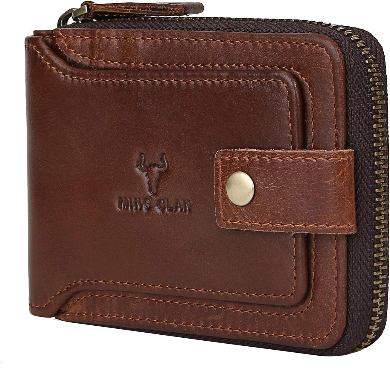 RFID Blocking Leather Bifold Wallet for Men with Zipper Pocket