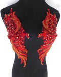 Hand-Made Beaded Rhinestones Clothing Applique Pair - Bridal Red