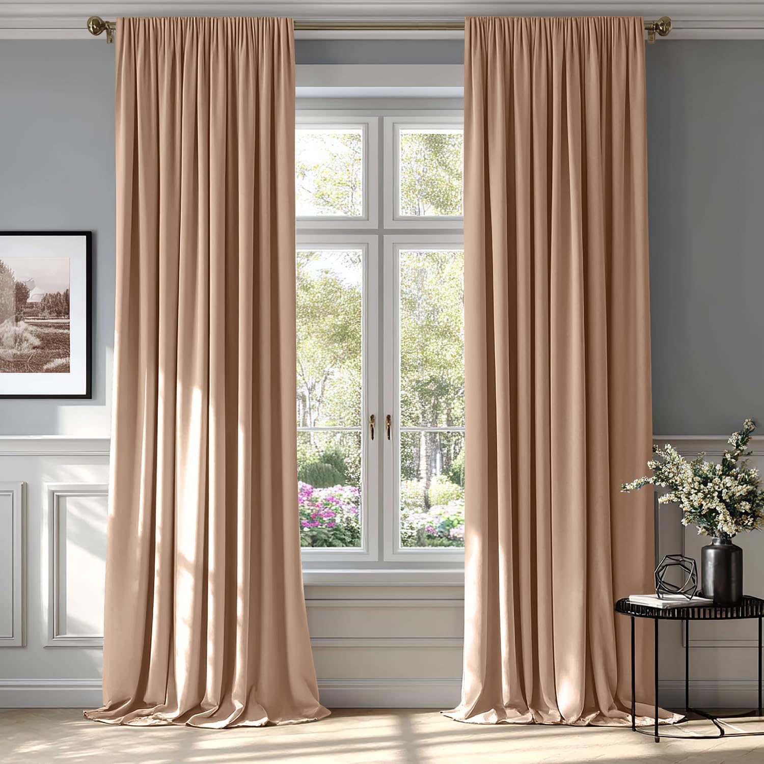 MIULEE Blush Beige Velvet Curtains for Bedroom and Living Room