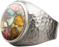 Oyster Turquoise Sterling Silver Men's Hammered Ring - Lucky Statement