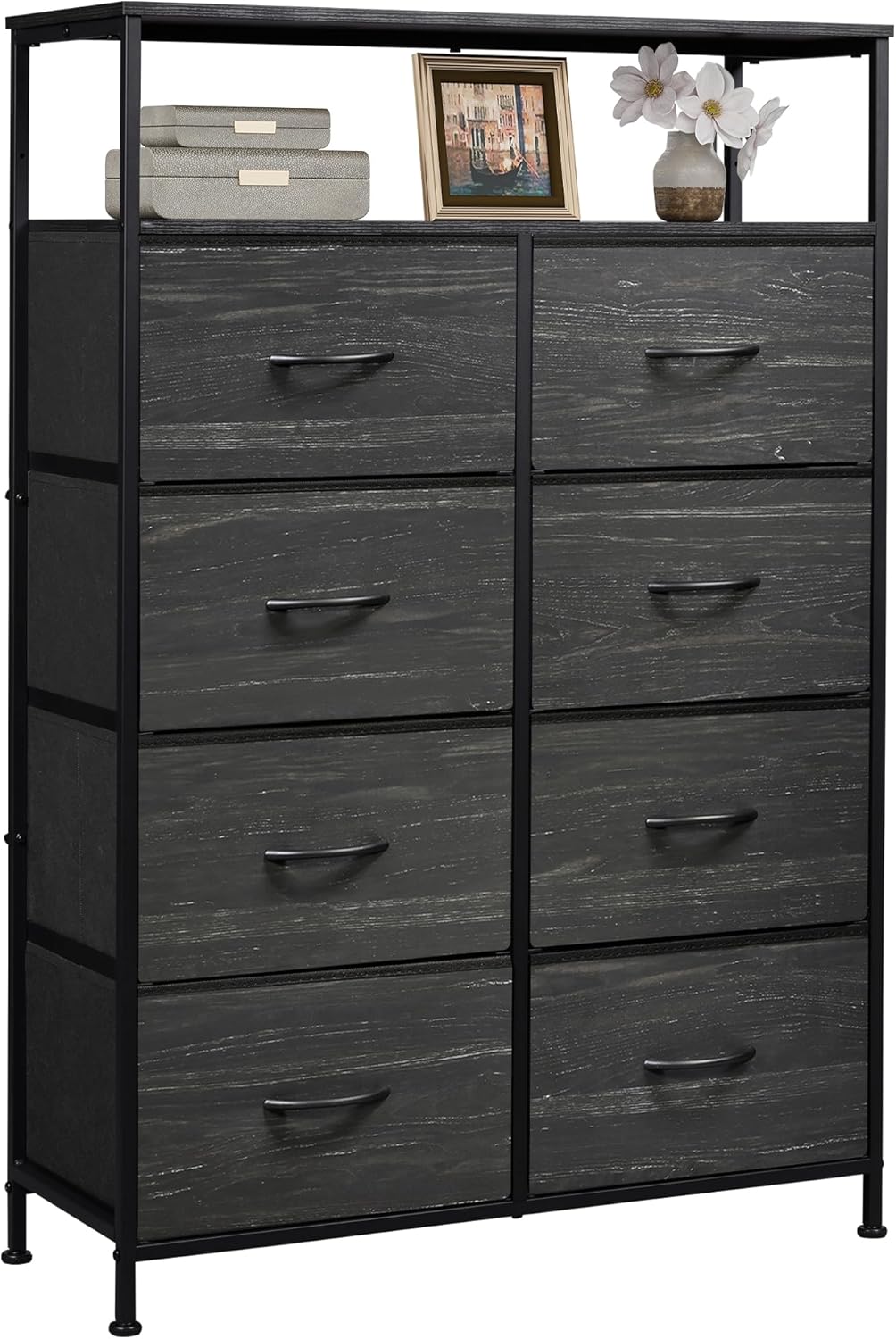 WLIVE Fabric Dresser with 8 Drawers and Open Shelves for Storage