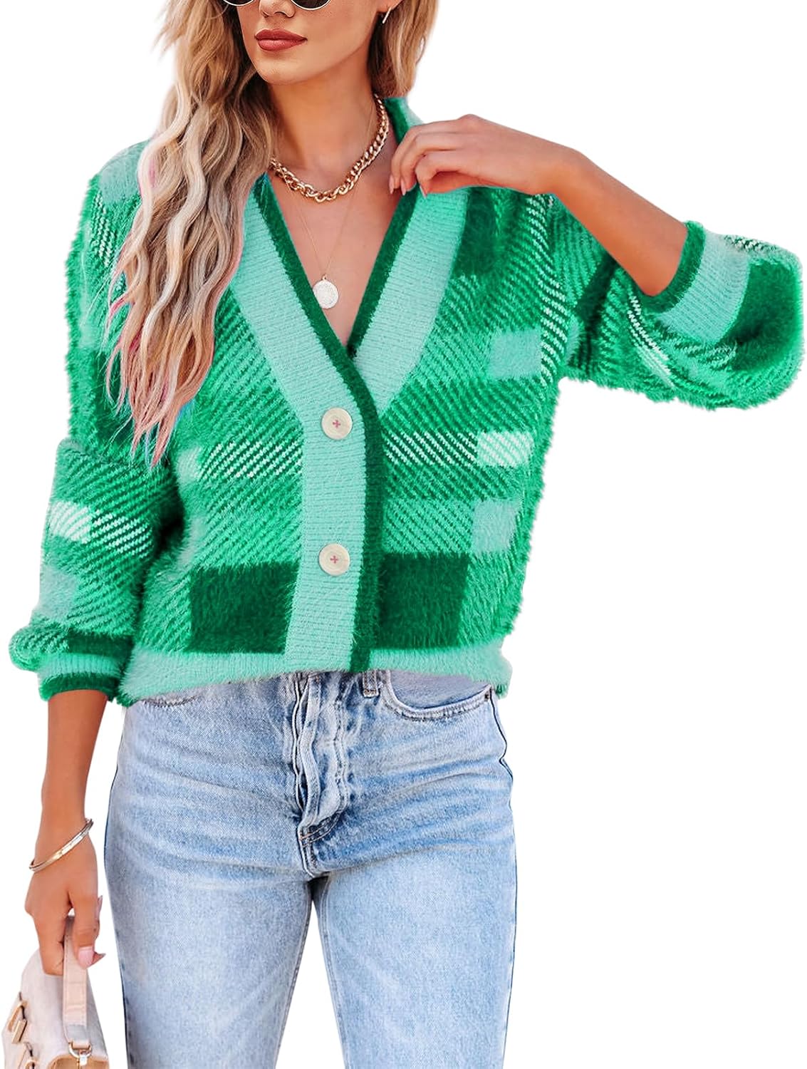 Imily Bela Womens Cardigan Sweaters Cozy Fuzzy Knit V Neck