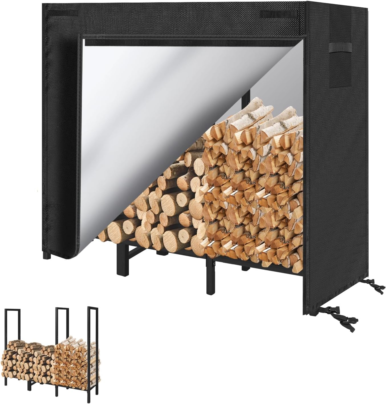 KYATE 4ft Firewood Rack Outdoor with Cover for Heavy Logs