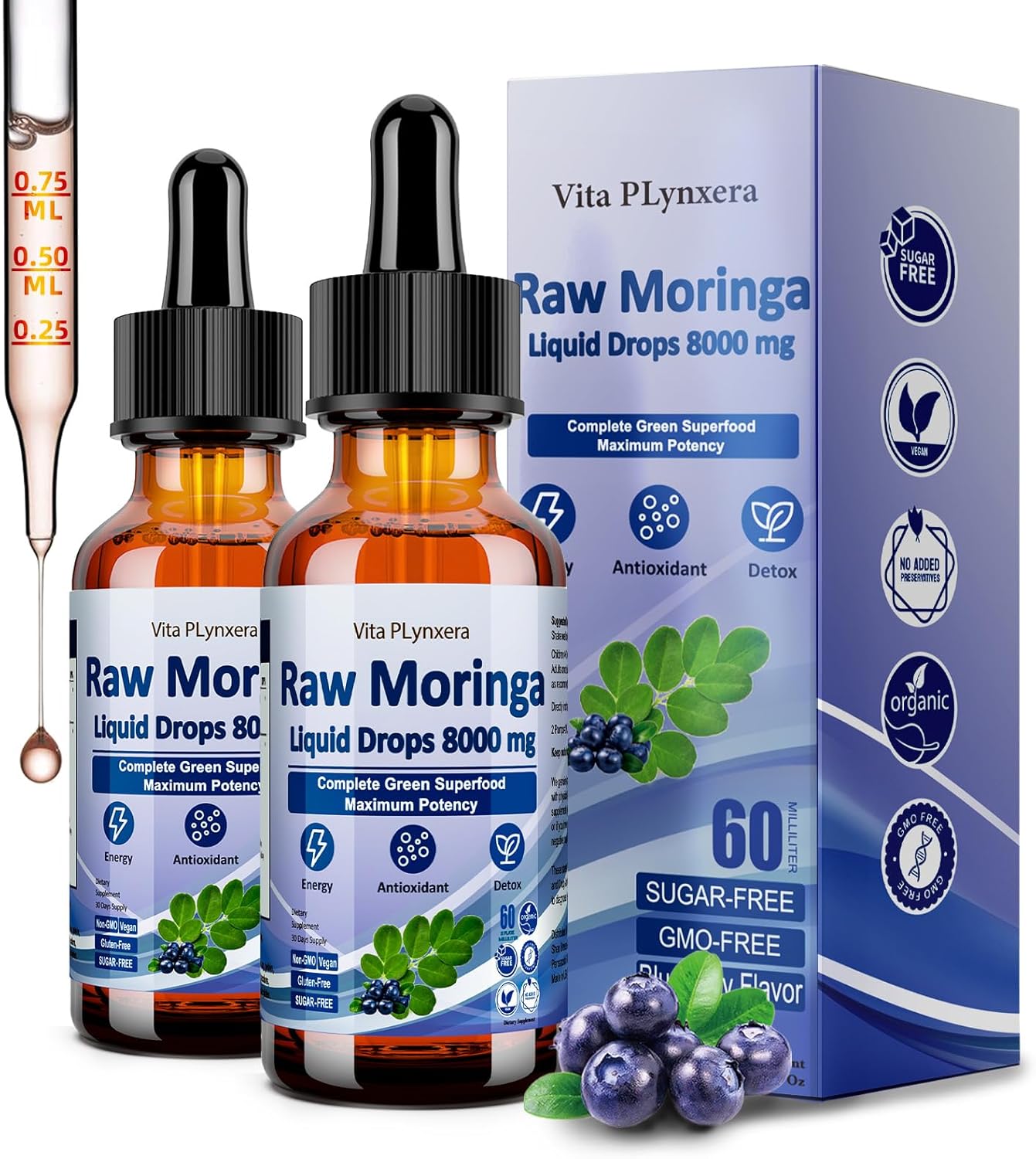 Organic Moringa Liquid Drops 8000 mg for Energy & Immune Support