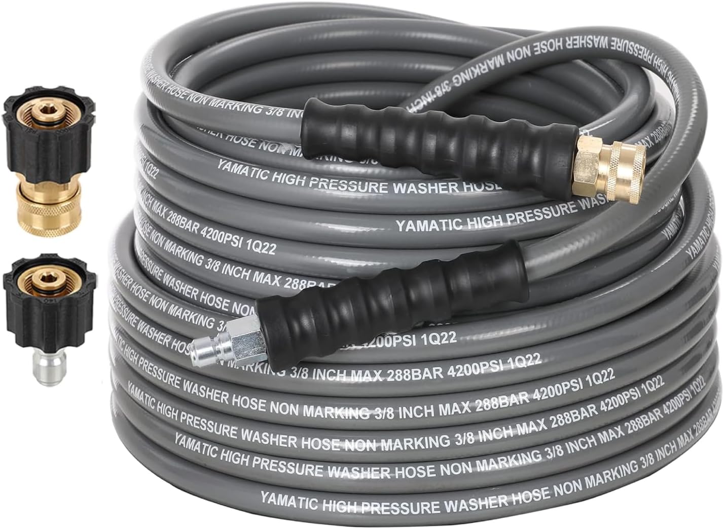 YAMATIC 50FT Pressure Washer Hose 4200 PSI, Kink Resistant, Swivel 3/8 Quick Connect