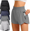 Women's Athletic Workout Shorts High Waisted with Zipper Pockets Shoes