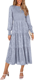 Women's Midi Floral Smocked Dress - Elegant Long Flowy Dress
