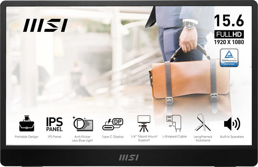 MSI Pro MP161 E2 Portable Monitor - FHD IPS 1080p, USB-C, Mini-HDMI - Versatile Compatibility!