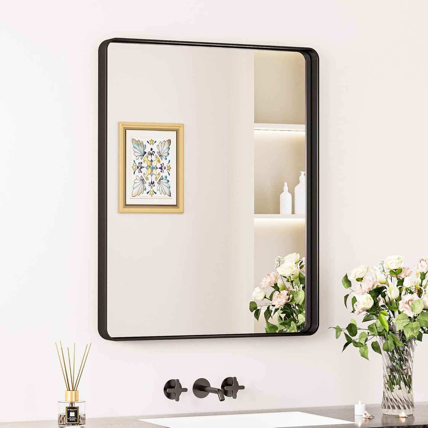 Keonjinn Black Mirror for Bathroom Sink, 24 x 30 Inch Design