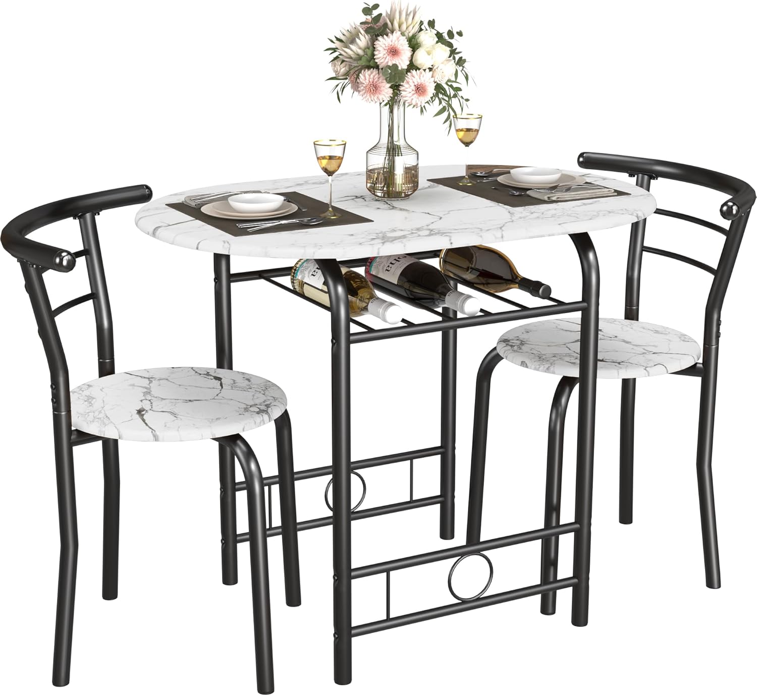 JUMMICO 3-Piece Wooden Round Table & Chair Set for Small Spaces