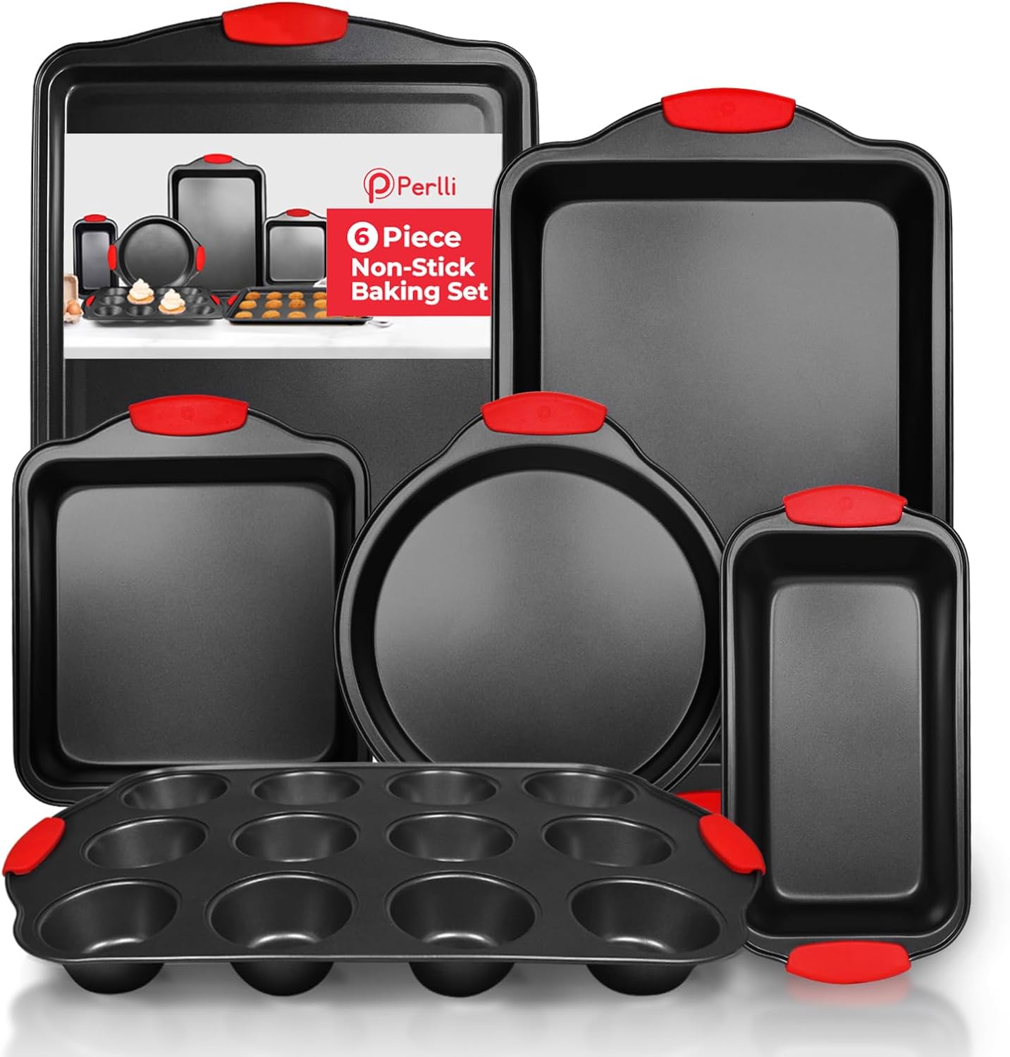 PERLLI Non-Stick 6-Piece Baking Pan Set for Perfect Baking