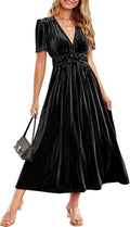 Sissyaki Women's Retro V-Neck Velvet Maxi Dress - Flattering Formal Do