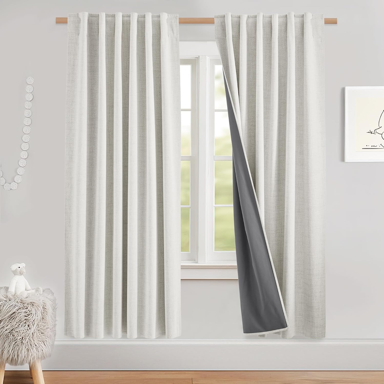 NICETOWN 100% Blackout Linen Curtains for Farmhouse Style Rooms