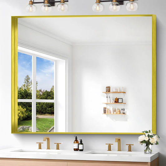 Gold Bathroom Mirror 40x48 Inch Rectangular Framed Design