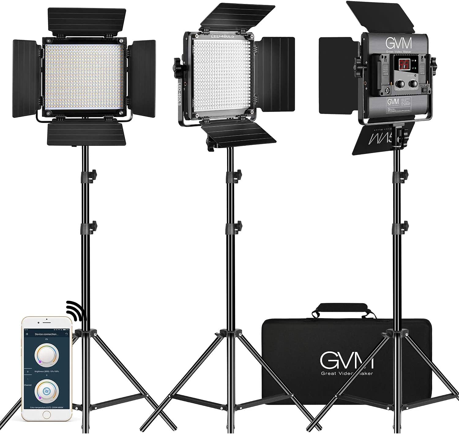 GVM 3 Pack LED Video Lighting Kits with APP Control for Photography