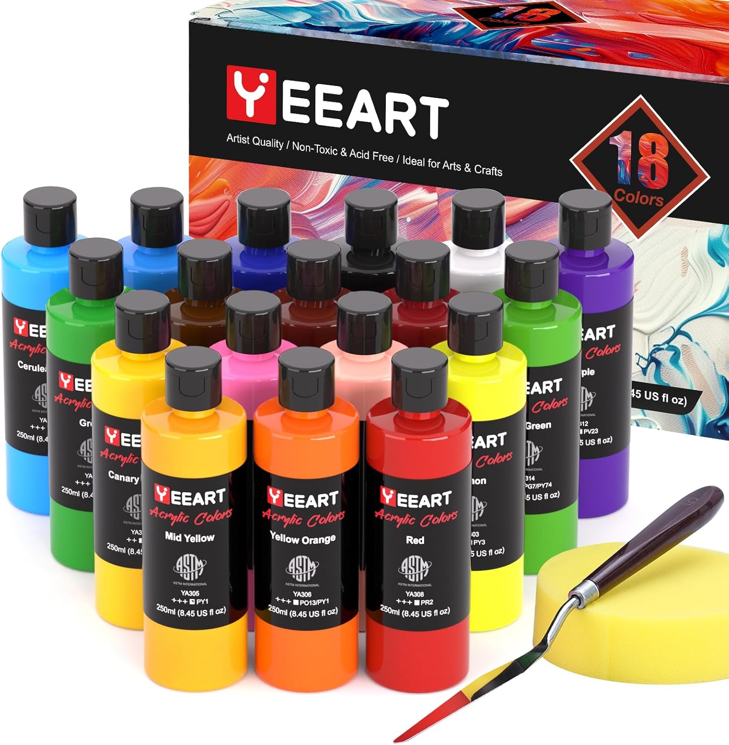 Acrylic Paint Set - 18 Colors for Artists, Kids & Adults