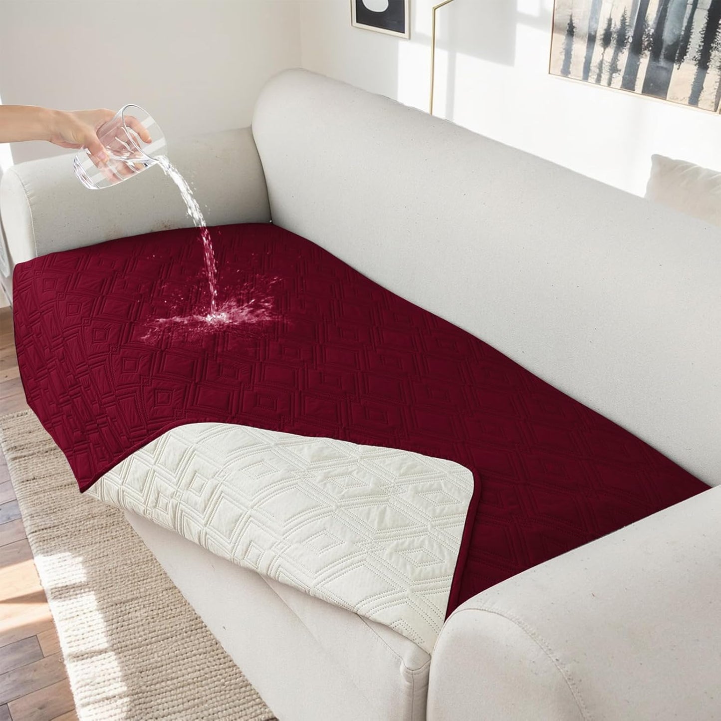 Genina Waterproof Couch Cover for 4 Cushion Dogs, Anti-Slip