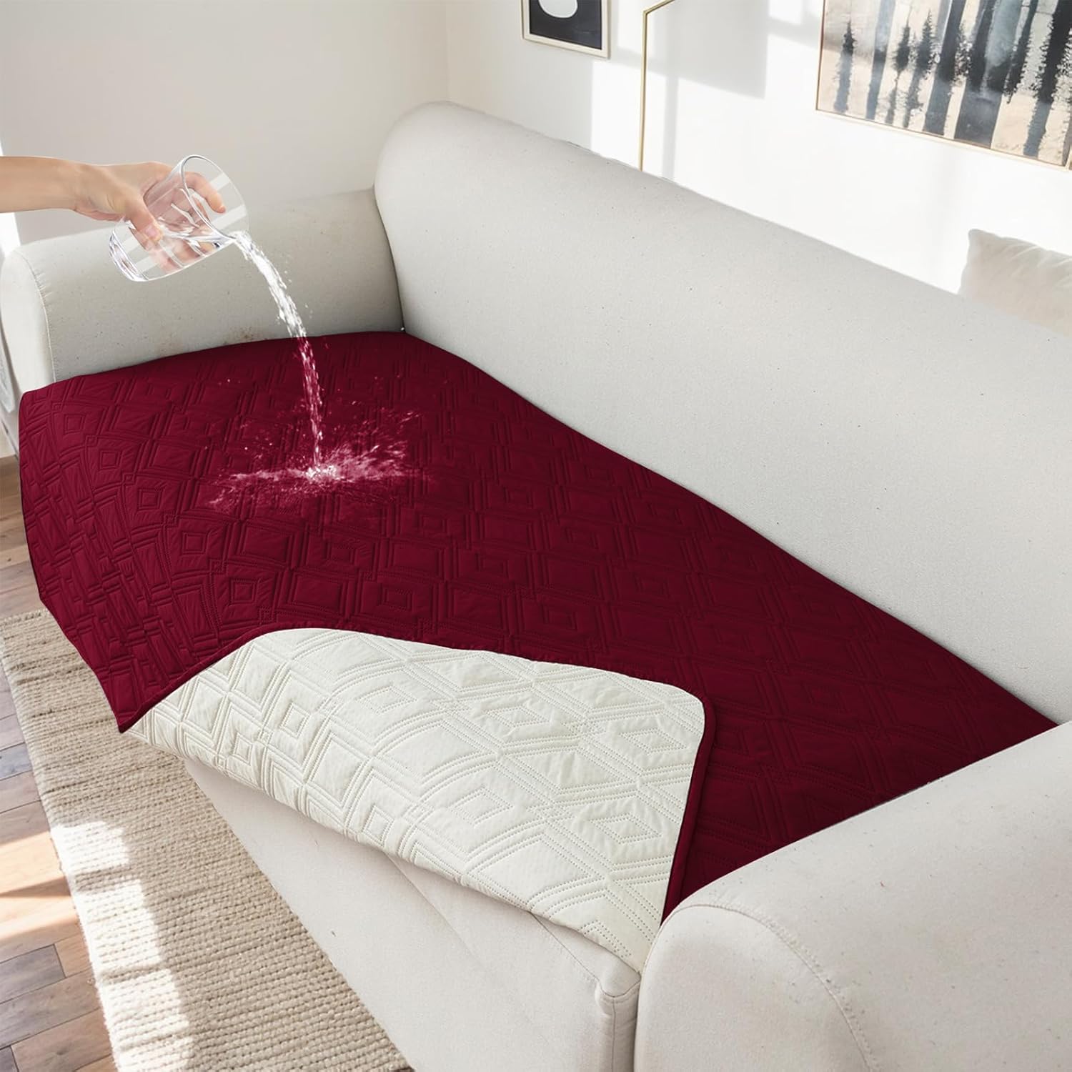 Genina Waterproof Couch Cover for 4 Cushion Dogs, Anti-Slip