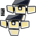 Solar Motion Sensor Security Light 2 Pack - Bright 4-Head Outdoor