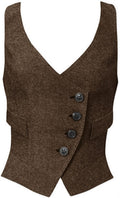 Women's Herringbone Tweed Suit Vest - Slim Fit Waistcoat