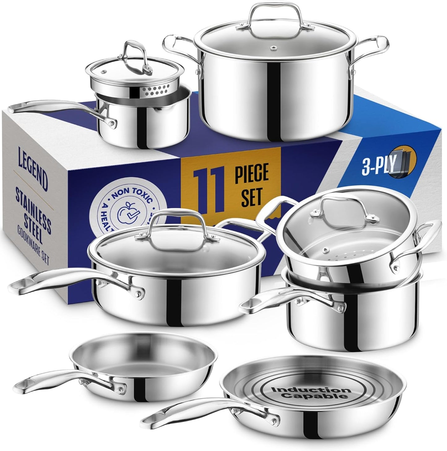 Legend Cookware 11-Piece Stainless Steel Pots and Pans Set