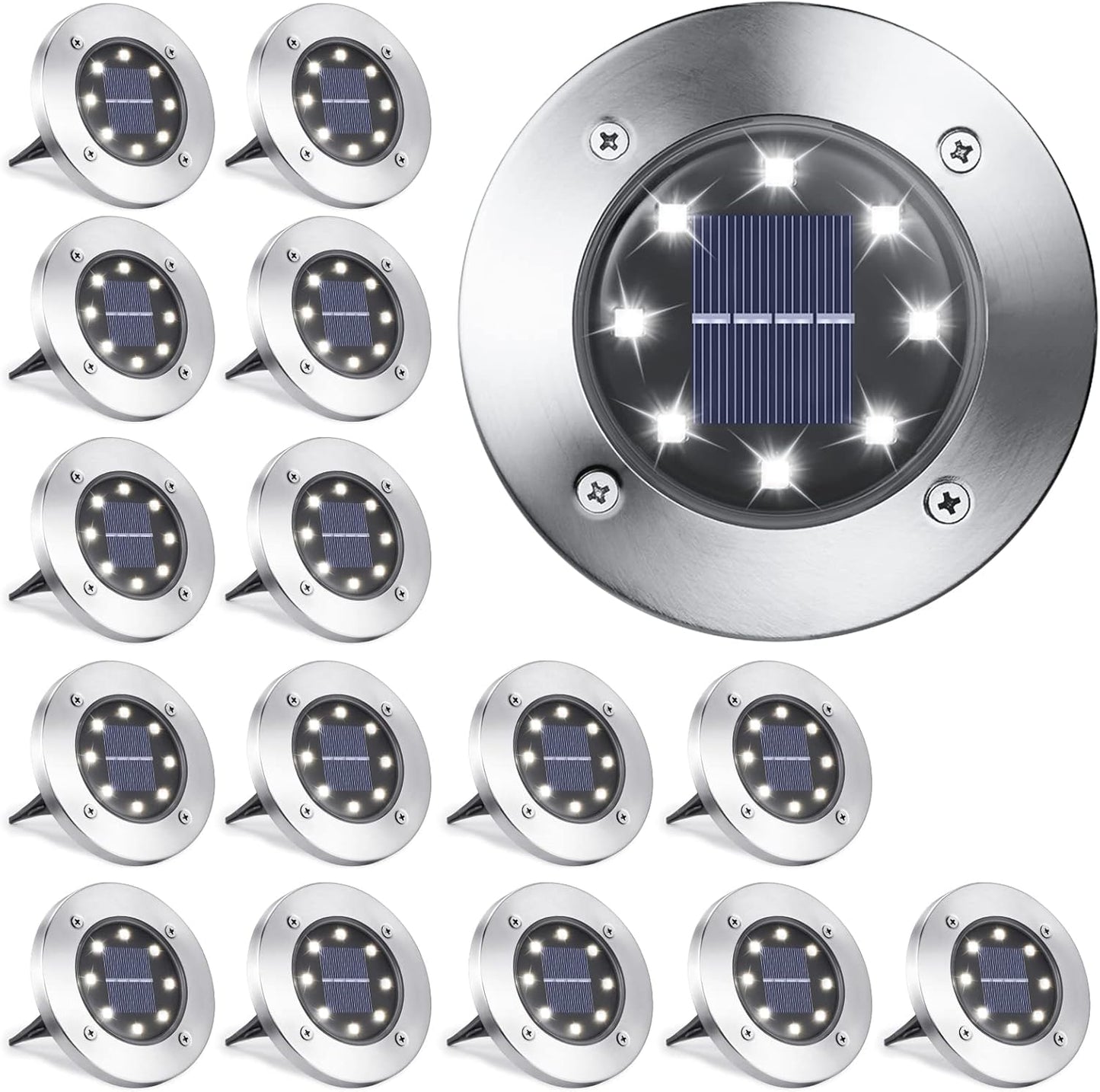 LYHOPE Solar Ground Lights Outdoor - 16 Pack LED Disk Lights