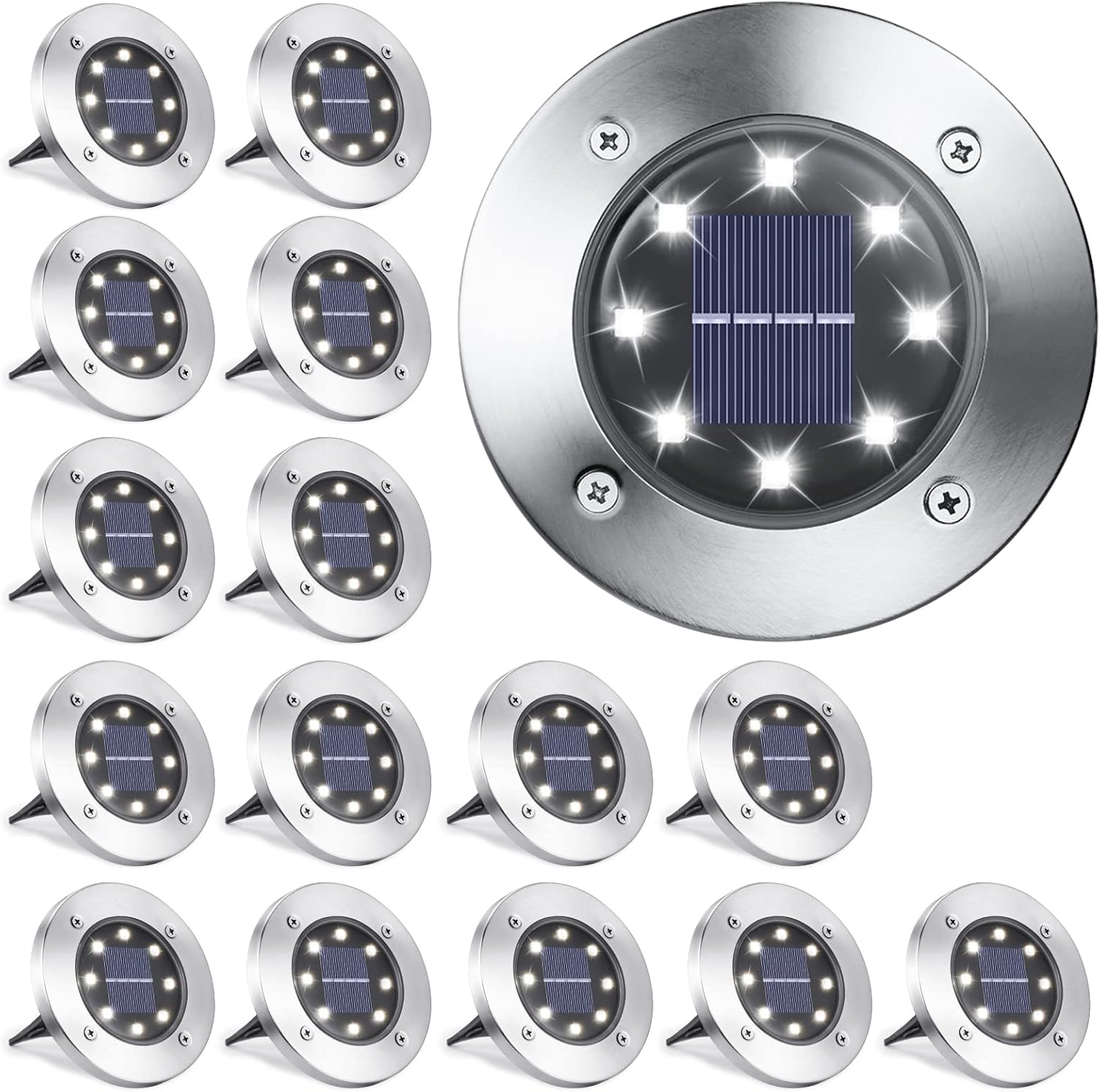 LYHOPE Solar Ground Lights Outdoor - 16 Pack LED Disk Lights