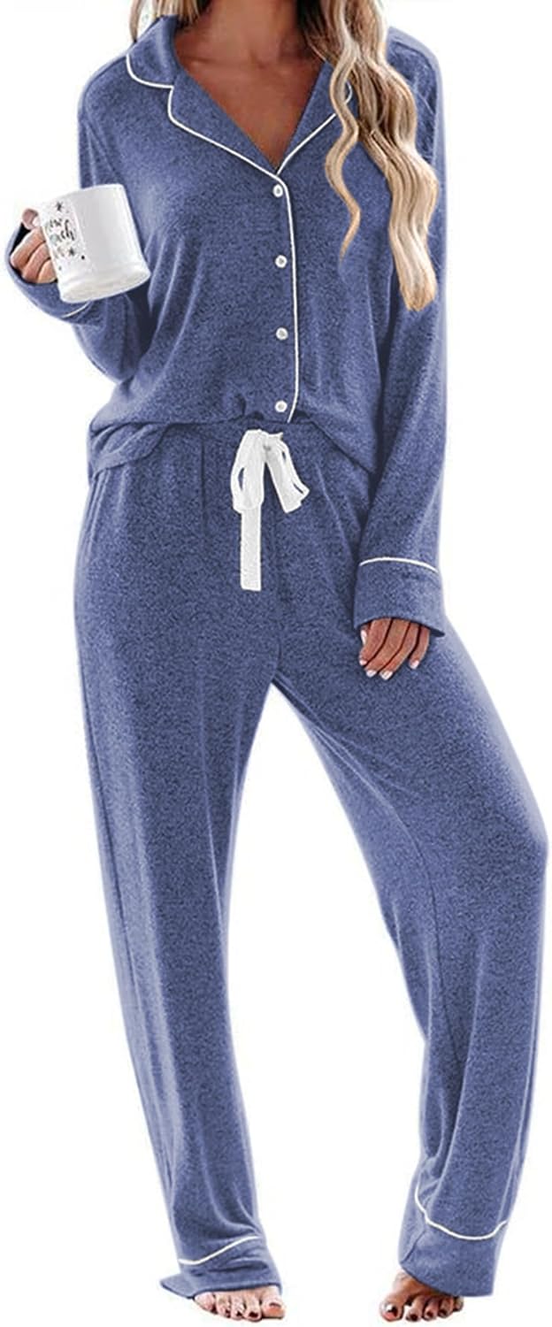 Ekouaer Women's Pajamas Long Sleeve Sleepwear Set for Comfort