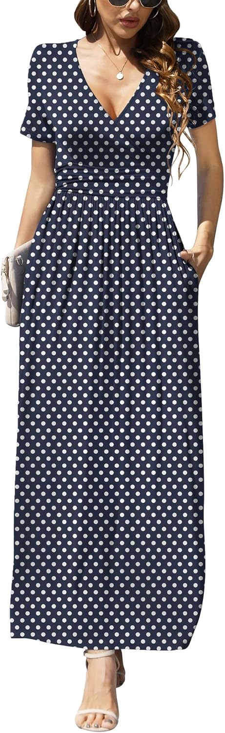 LILBETTER Women's Summer Short Sleeves Maxi Dress with Pockets