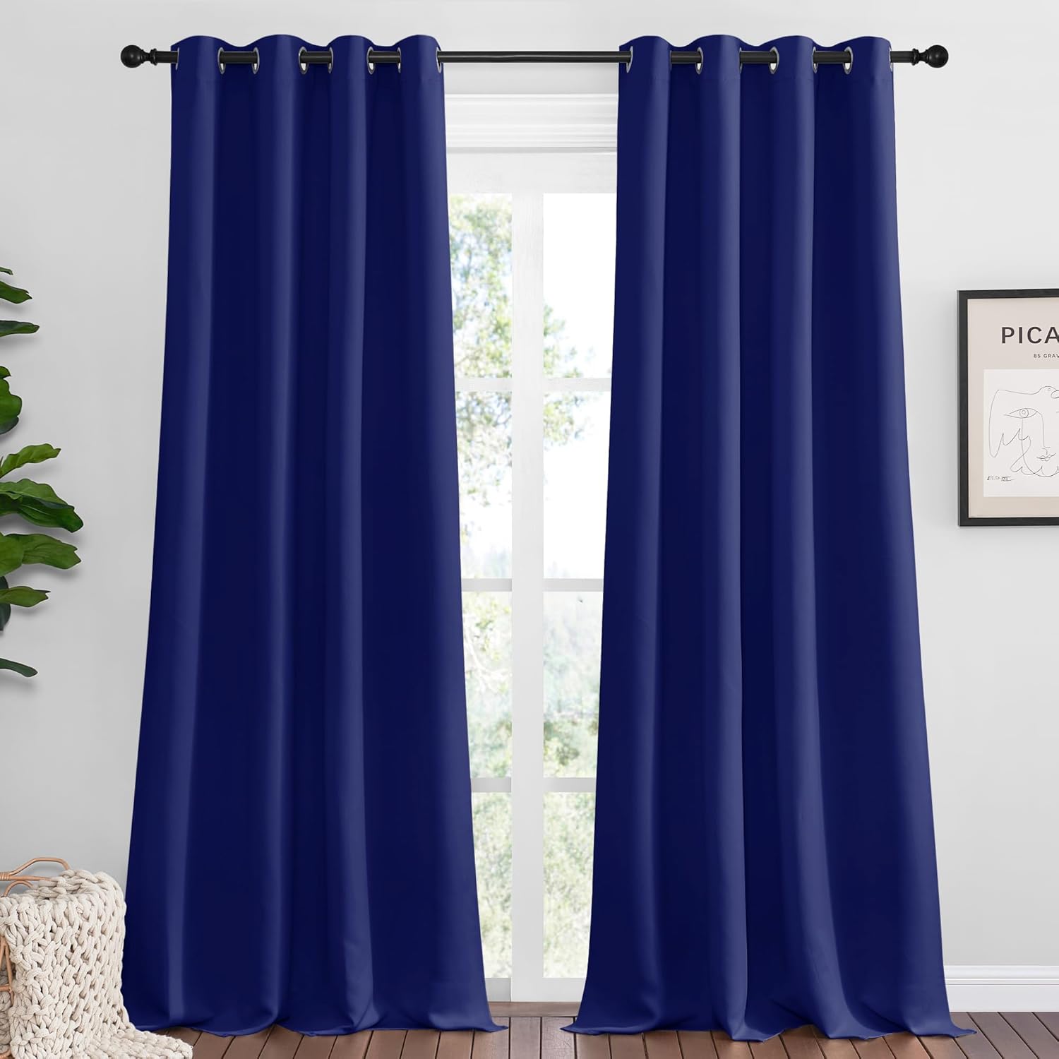 NICETOWN Navy Blue Blackout Curtains for Large Windows 120 in
