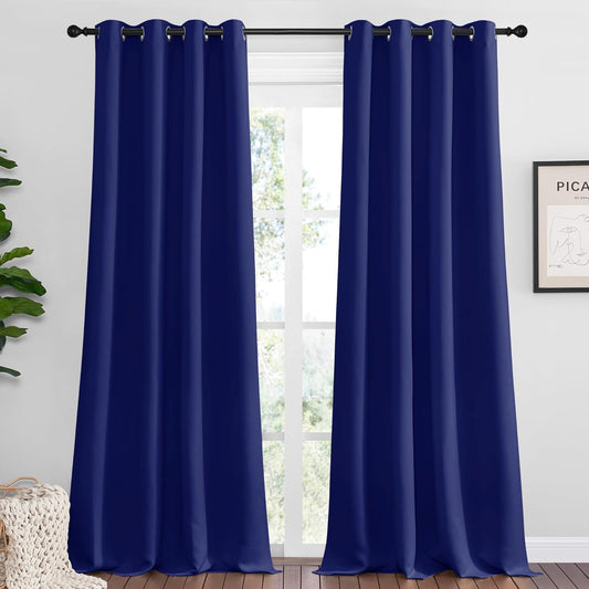 NICETOWN Navy Blue Blackout Curtains for Large Windows 120 in