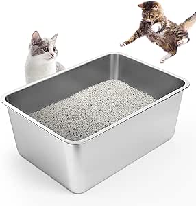 Stainless Steel Cat Litter Box with Odor Control and Non Slip Feet