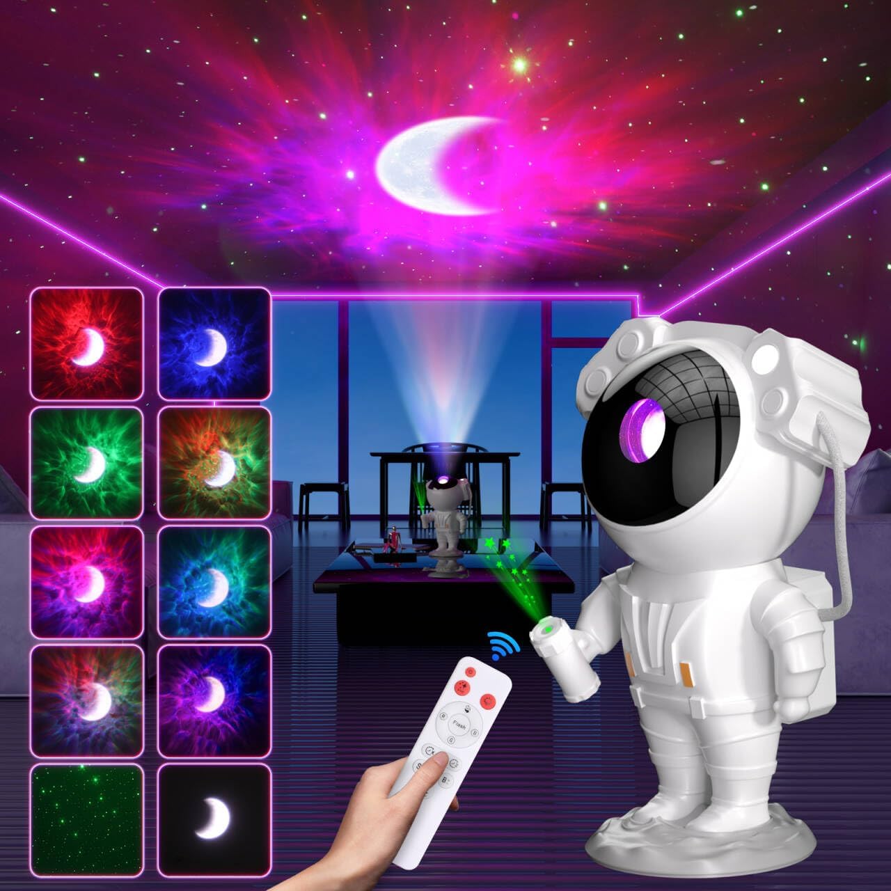 Galaxy Projector Night Light - Nebula Moon Lamp w/ Timer & Remote