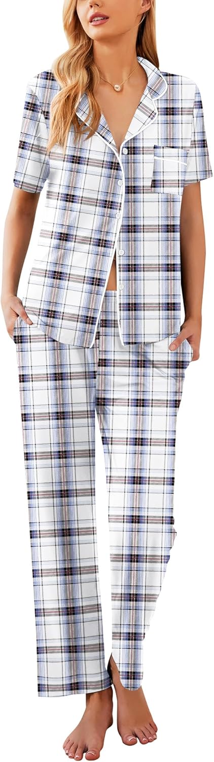 Ekouaer Womens Pajamas Set Soft Button Down Sleepwear PJs