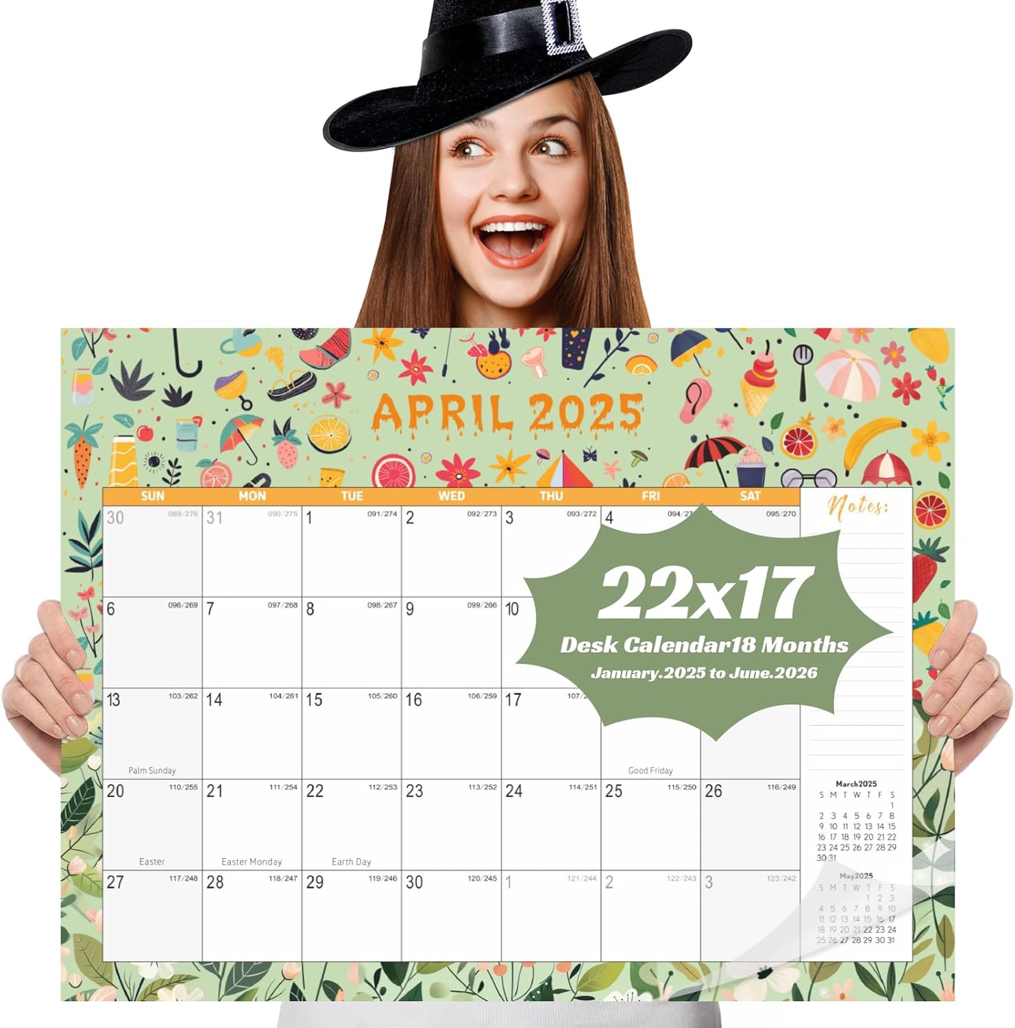 Gannyfer 22x17 Large Desk Calendar - 18 Months, To-do List, Ruled Blocks