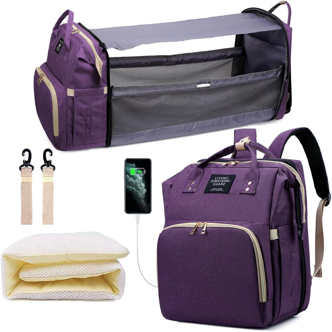 Diaper Bag Backpack with Portable Changing Pad for Moms